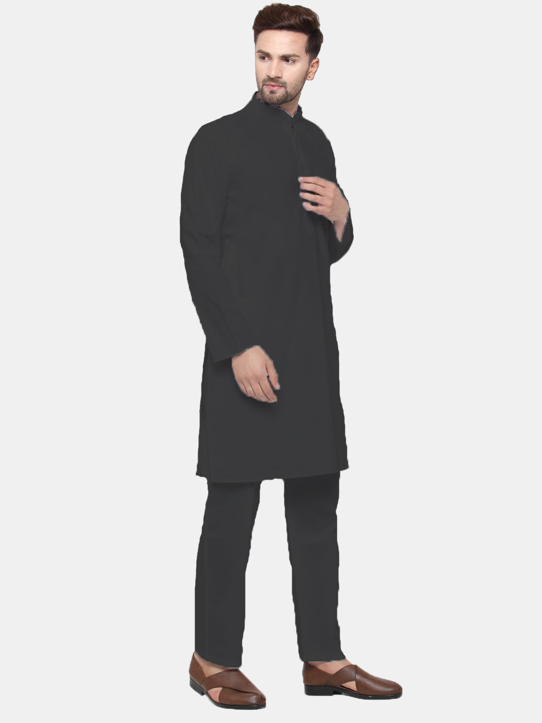 Jompers Men's Black Solid Cotton Kurta Payjama Set ( JOKP 555Black )