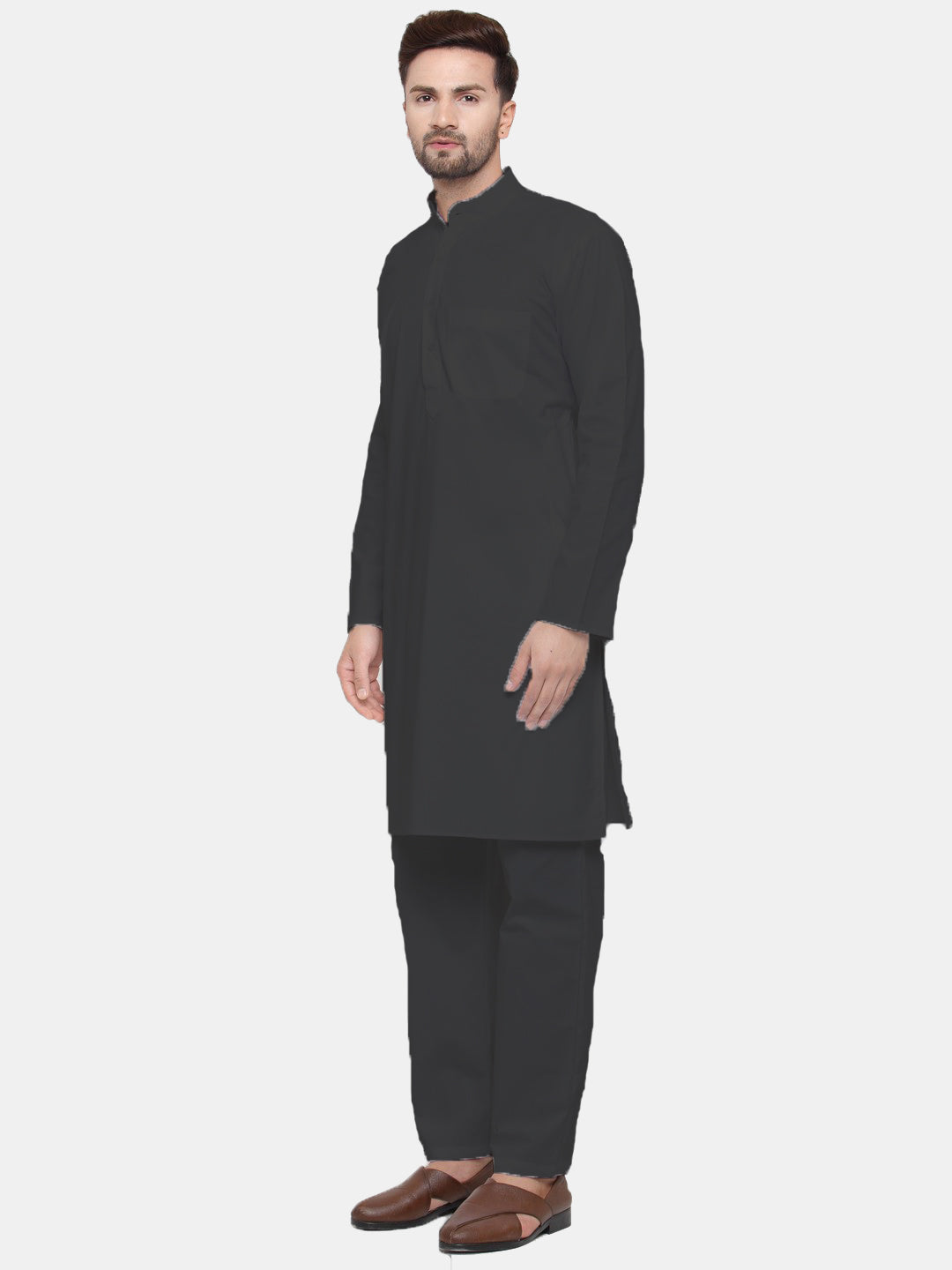 Jompers Men's Black Solid Cotton Kurta Payjama Set ( JOKP 555Black )