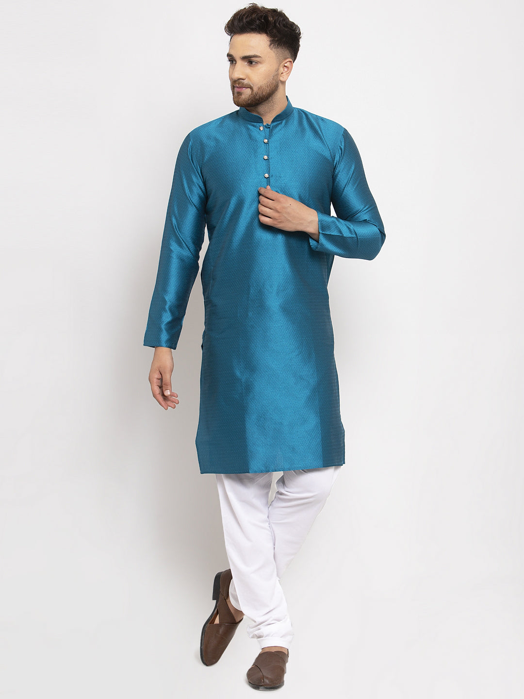 Jompers Men's Peacock Jacquard Kurta Payjama Sets ( JOKP 589Peacock )