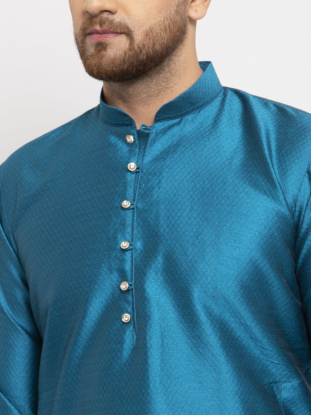 Jompers Men's Peacock Jacquard Kurta Payjama Sets ( JOKP 589Peacock )