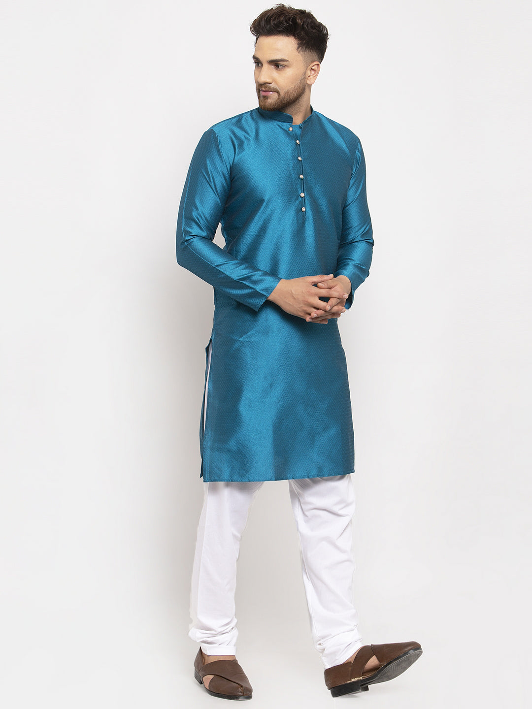 Jompers Men's Peacock Jacquard Kurta Payjama Sets ( JOKP 589Peacock )