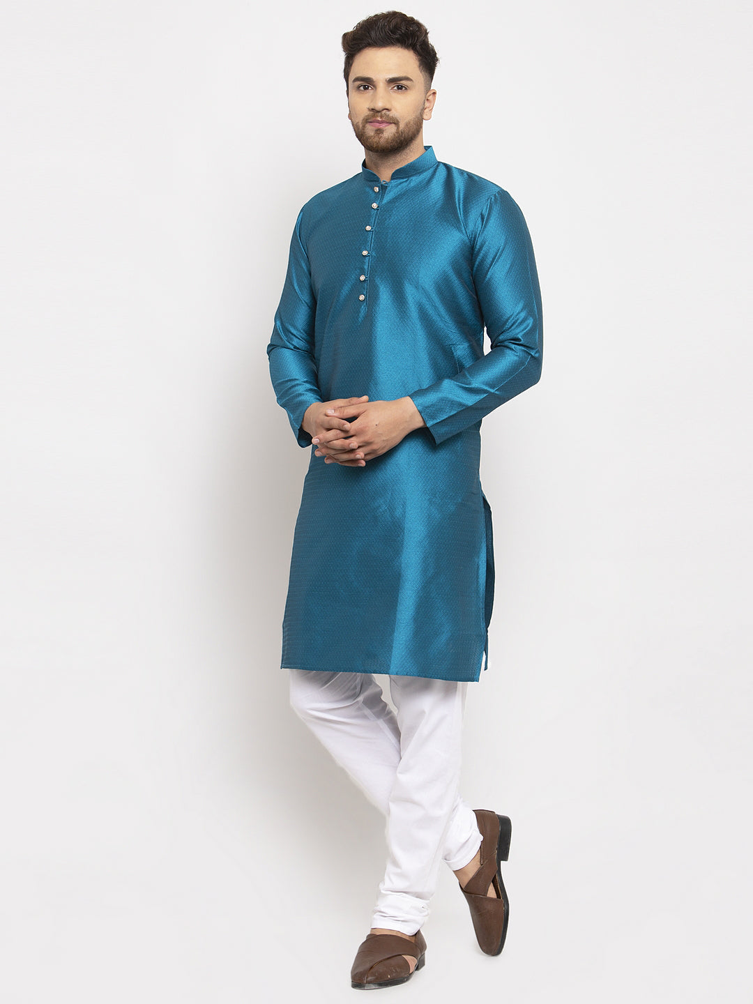 Jompers Men's Peacock Jacquard Kurta Payjama Sets ( JOKP 589Peacock )