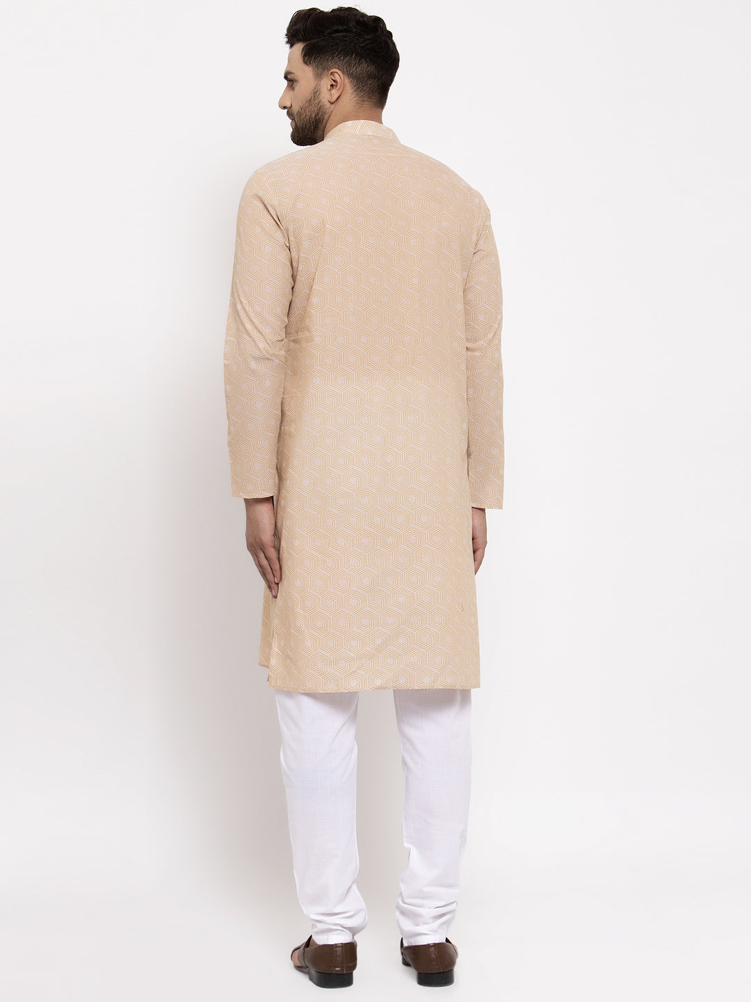 Jompers Men's Beige Cotton Printed Kurta Payjama Set ( JOKP 604Beige )