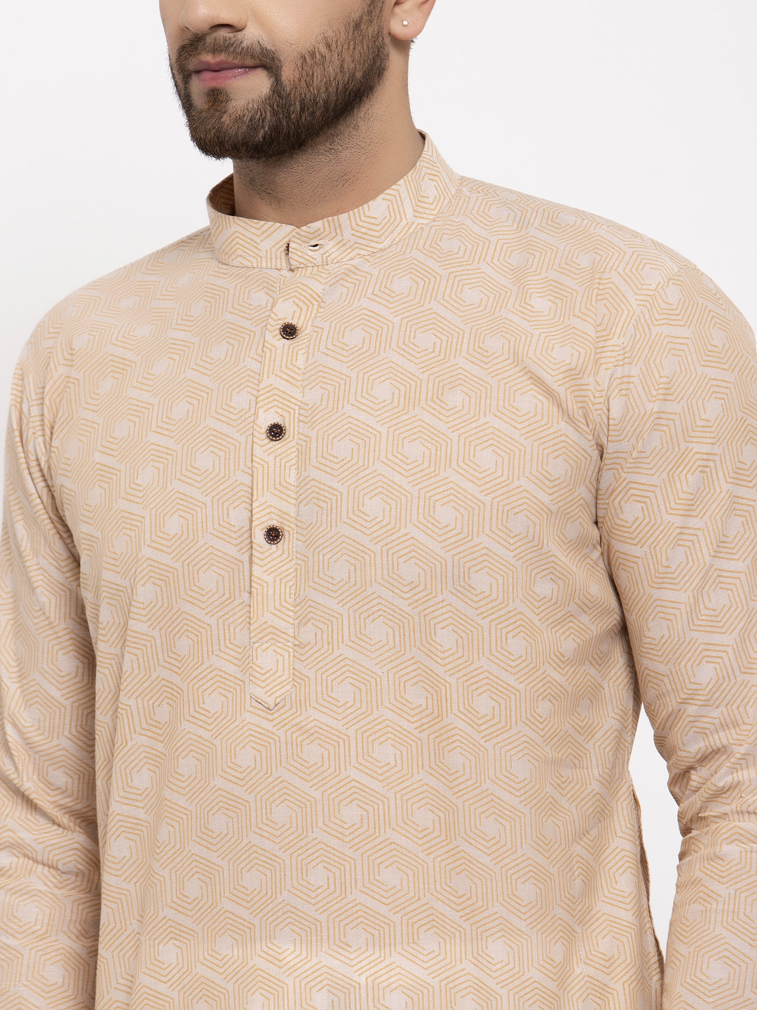 Jompers Men's Beige Cotton Printed Kurta Payjama Set ( JOKP 604Beige )