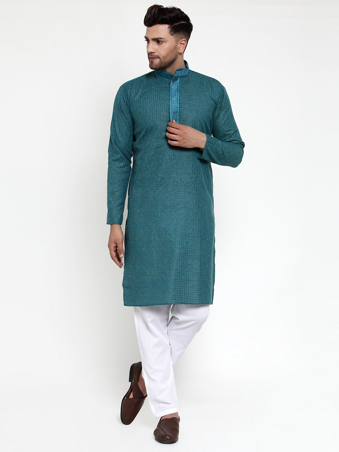 Jompers Men's Teal Woven Kurta Payjama Sets ( JOKP 617Teal )