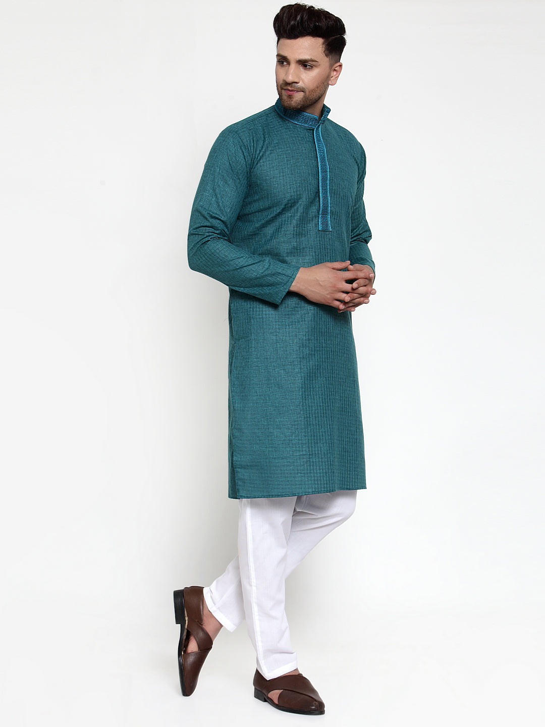 Jompers Men's Teal Woven Kurta Payjama Sets ( JOKP 617Teal )