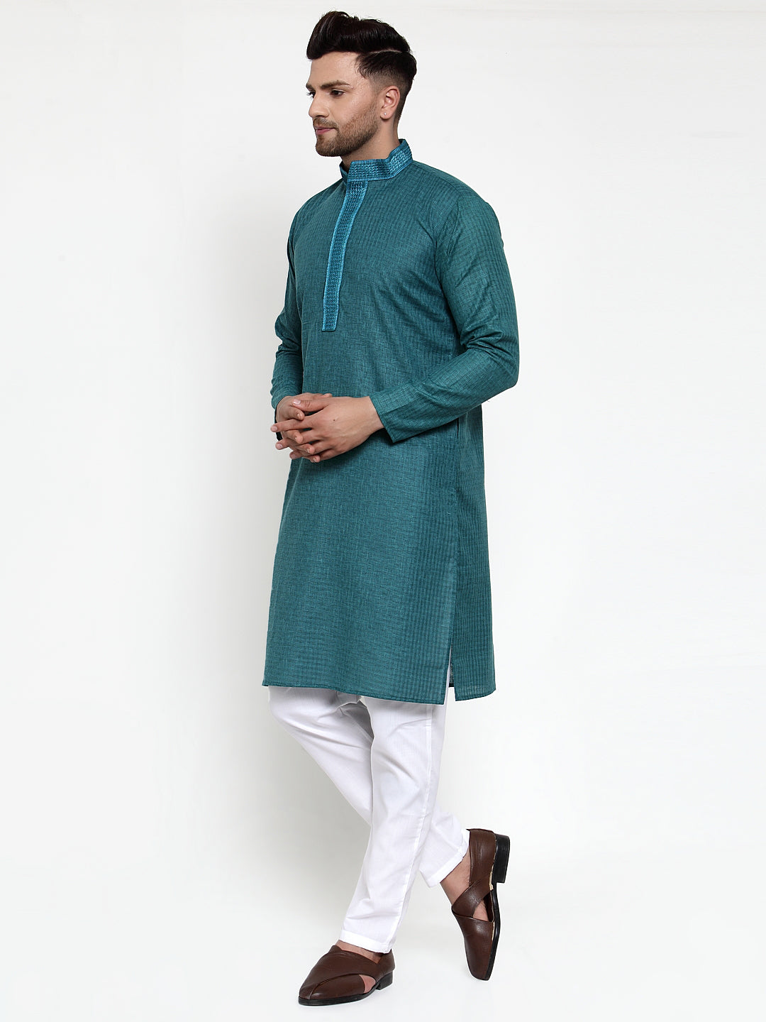 Jompers Men's Teal Woven Kurta Payjama Sets ( JOKP 617Teal )