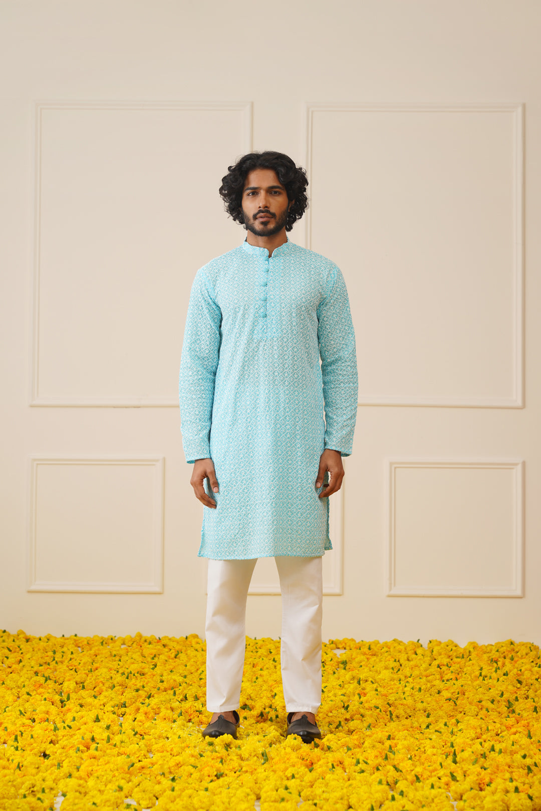Jompers Men's Sky Embroidered Kurta Payjama Sets ( JOKP 626Sky )
