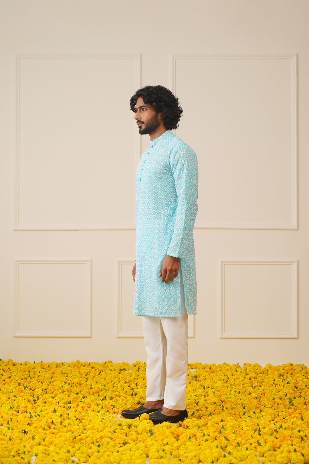 Jompers Men's Sky Embroidered Kurta Payjama Sets ( JOKP 626Sky )
