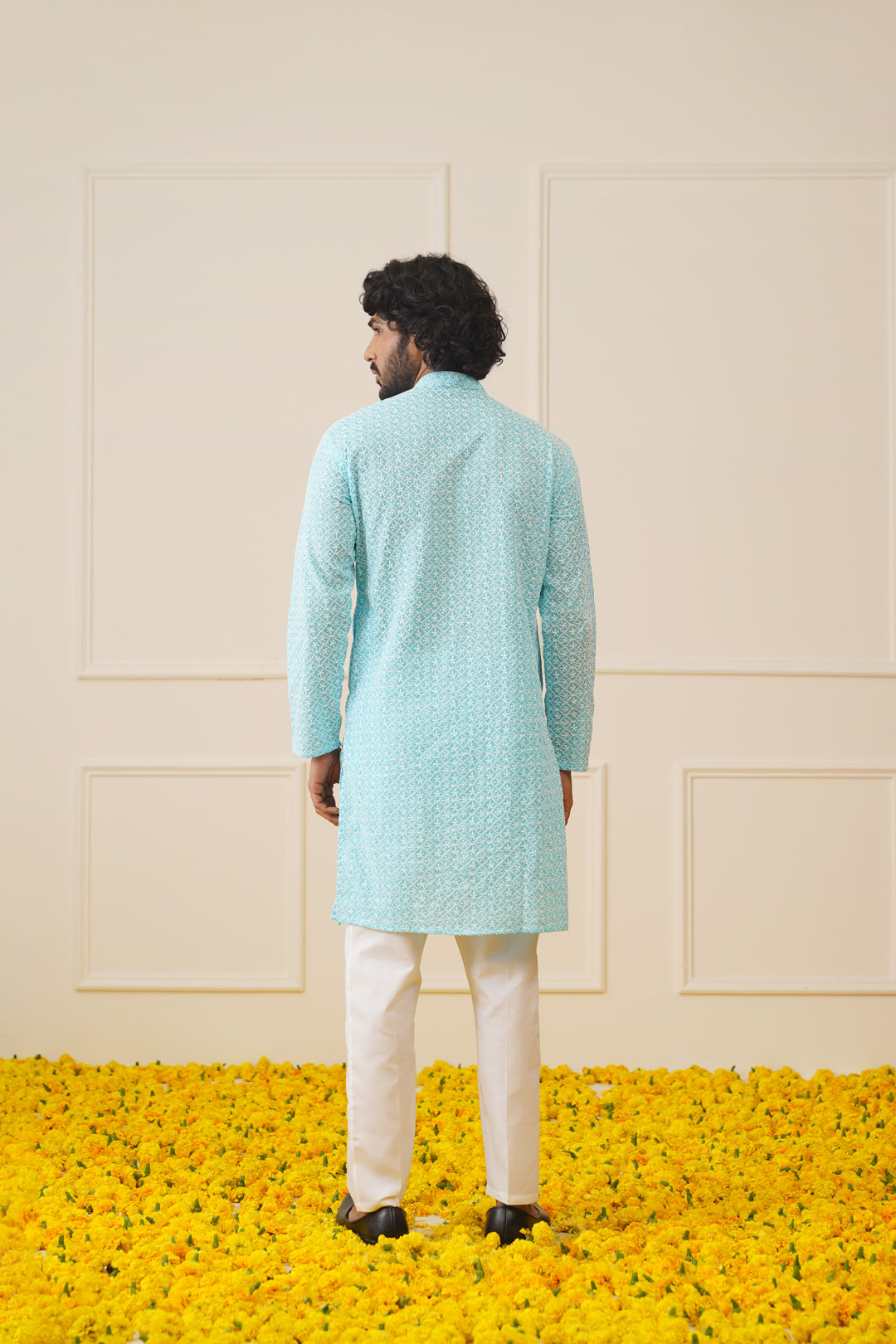 Jompers Men's Sky Embroidered Kurta Payjama Sets ( JOKP 626Sky )