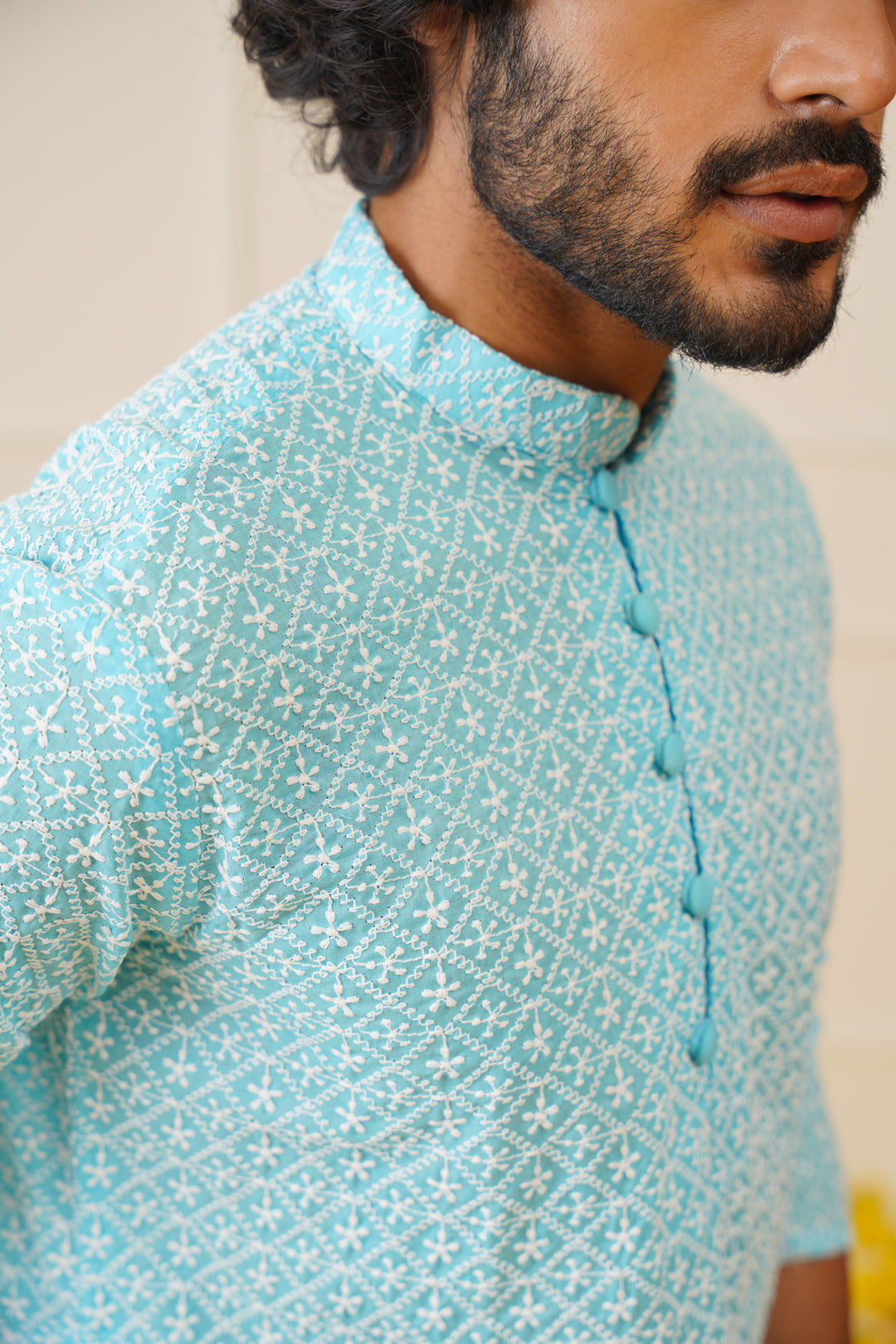 Jompers Men's Sky Embroidered Kurta Payjama Sets ( JOKP 626Sky )