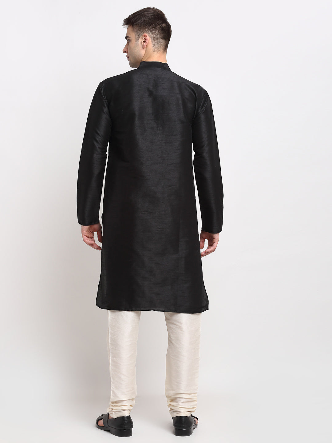 Jompers Men's Black Solid Dupion Silk Kurta Payjama Set ( JOKP 636Black )