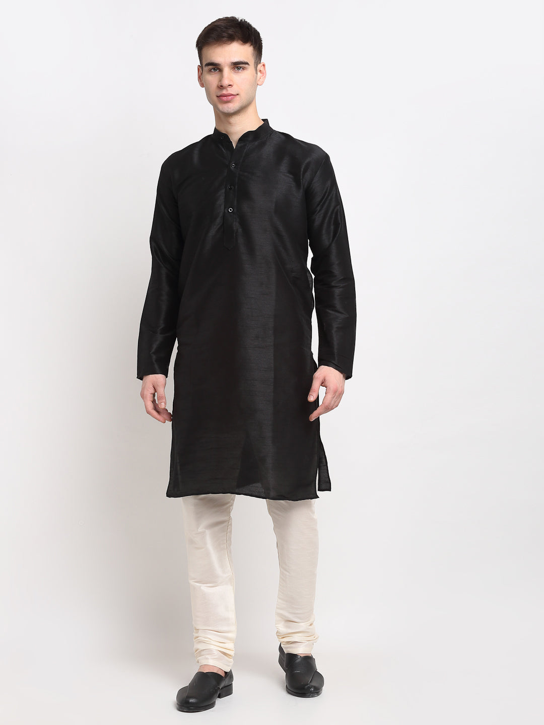Jompers Men's Black Solid Dupion Silk Kurta Payjama Set ( JOKP 636Black )