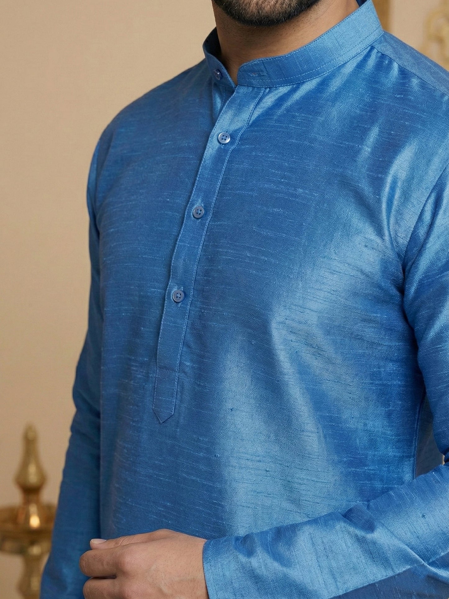 Men Blue Dupion Silk Kurta with Churidar (JOKP 636 Blue )