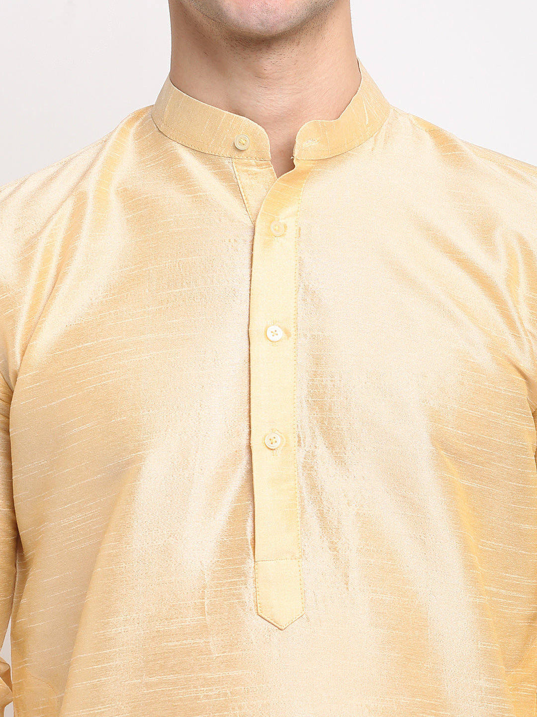 Jompers Men's Golden Solid Dupion Silk Kurta Only ( KO 636Golden )