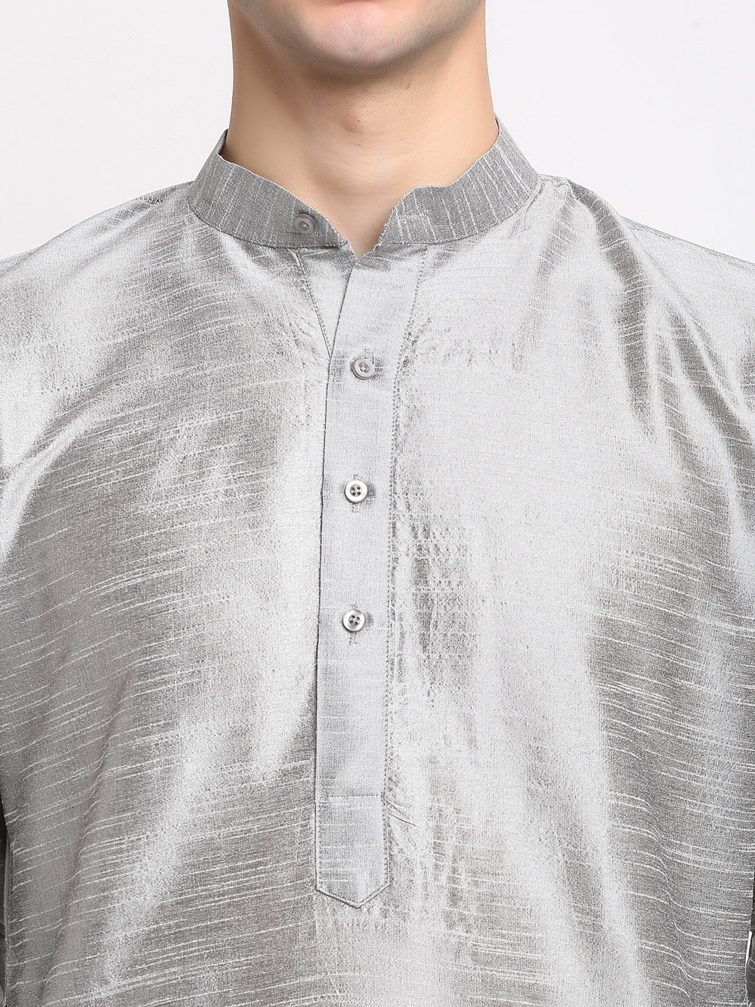 Jompers Men's Silver Solid Dupion Silk Kurta Payjama Set ( JOKP 636Silver )