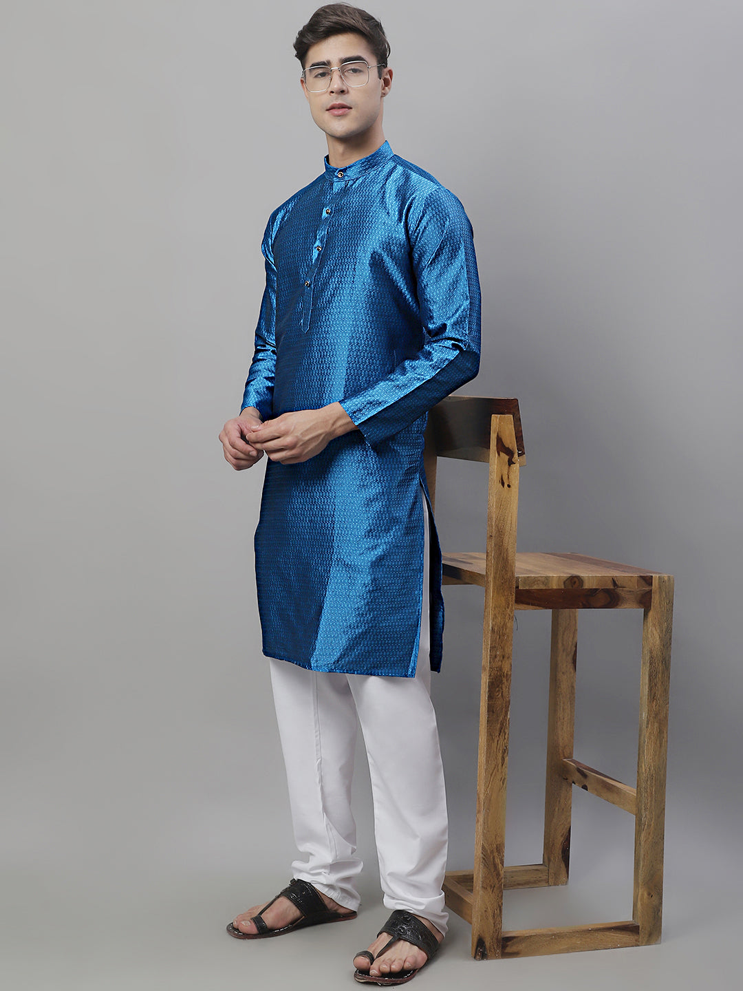 Jompers Men's Peacock Woven Kurta Only ( KO 637Peacock )