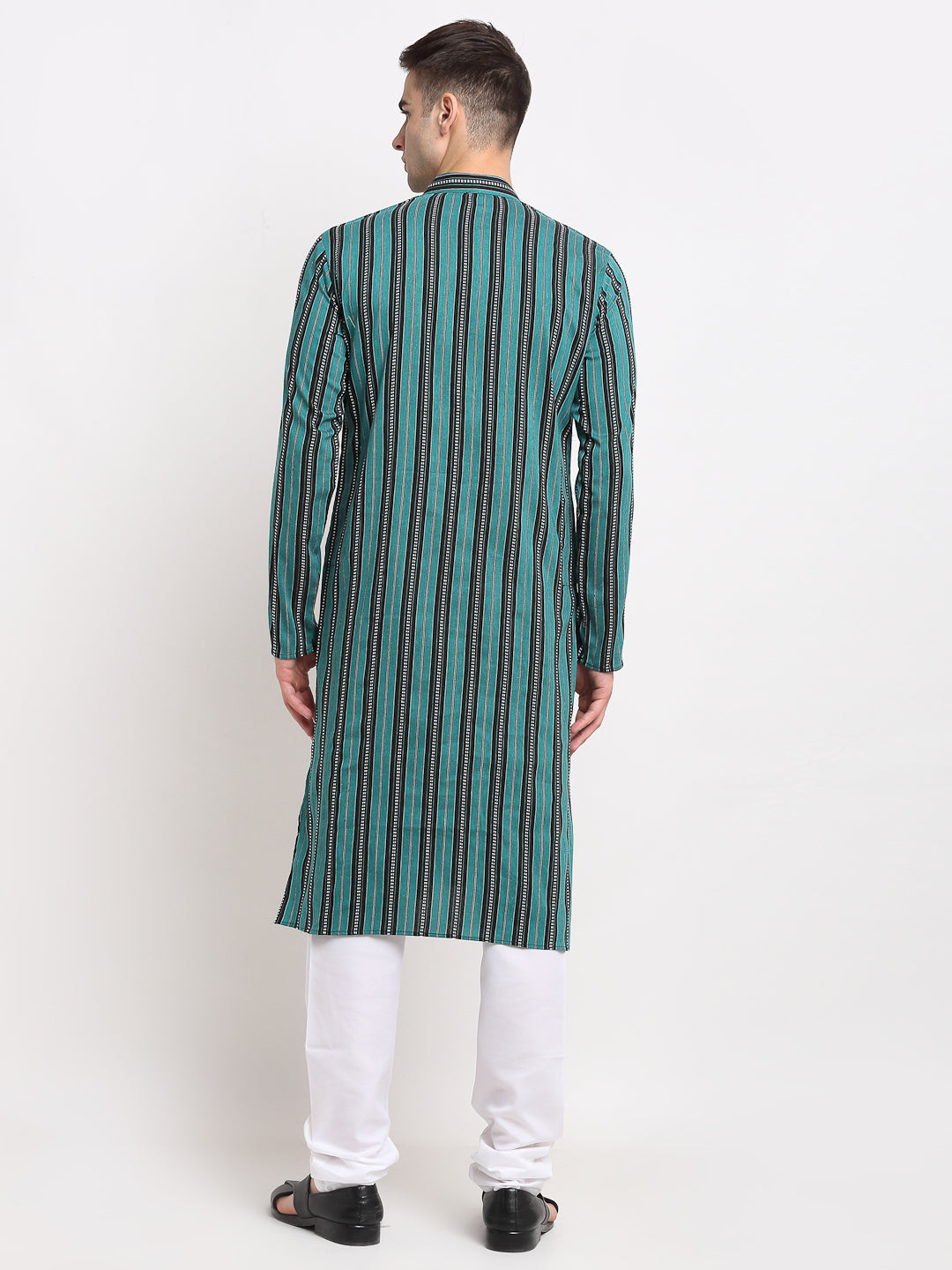 Jompers Men's Green Cotton Striped Kurta Payjama Sets ( JOKP 643Green )