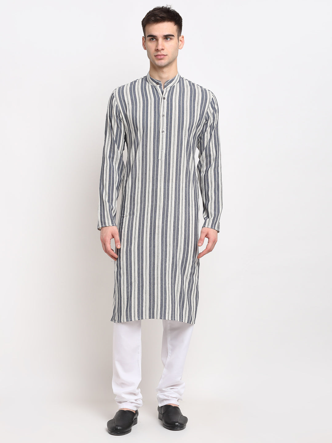 Jompers Men's Grey Cotton Striped Kurta Only ( KO 643Grey )