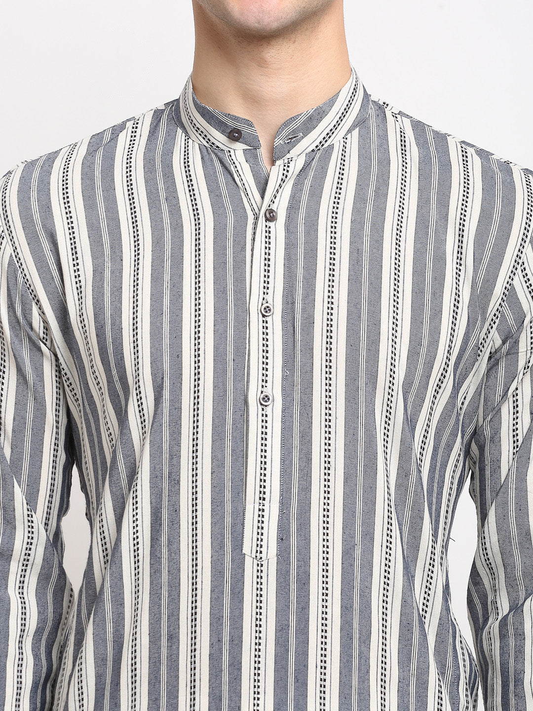 Jompers Men's Grey Cotton Striped Kurta Only ( KO 643Grey )