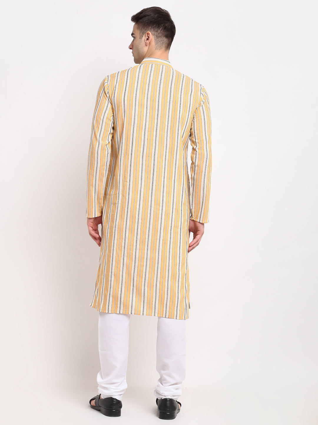 Jompers Men's Yellow Cotton Striped Kurta Payjama Sets ( JOKP 643Yellow )