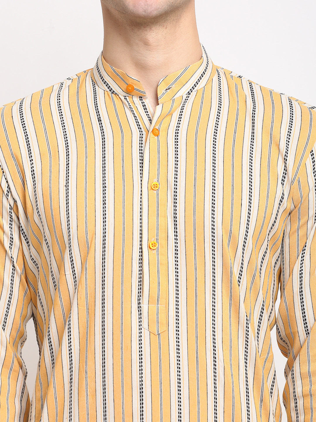 Jompers Men's Yellow Cotton Striped Kurta Payjama Sets ( JOKP 643Yellow )