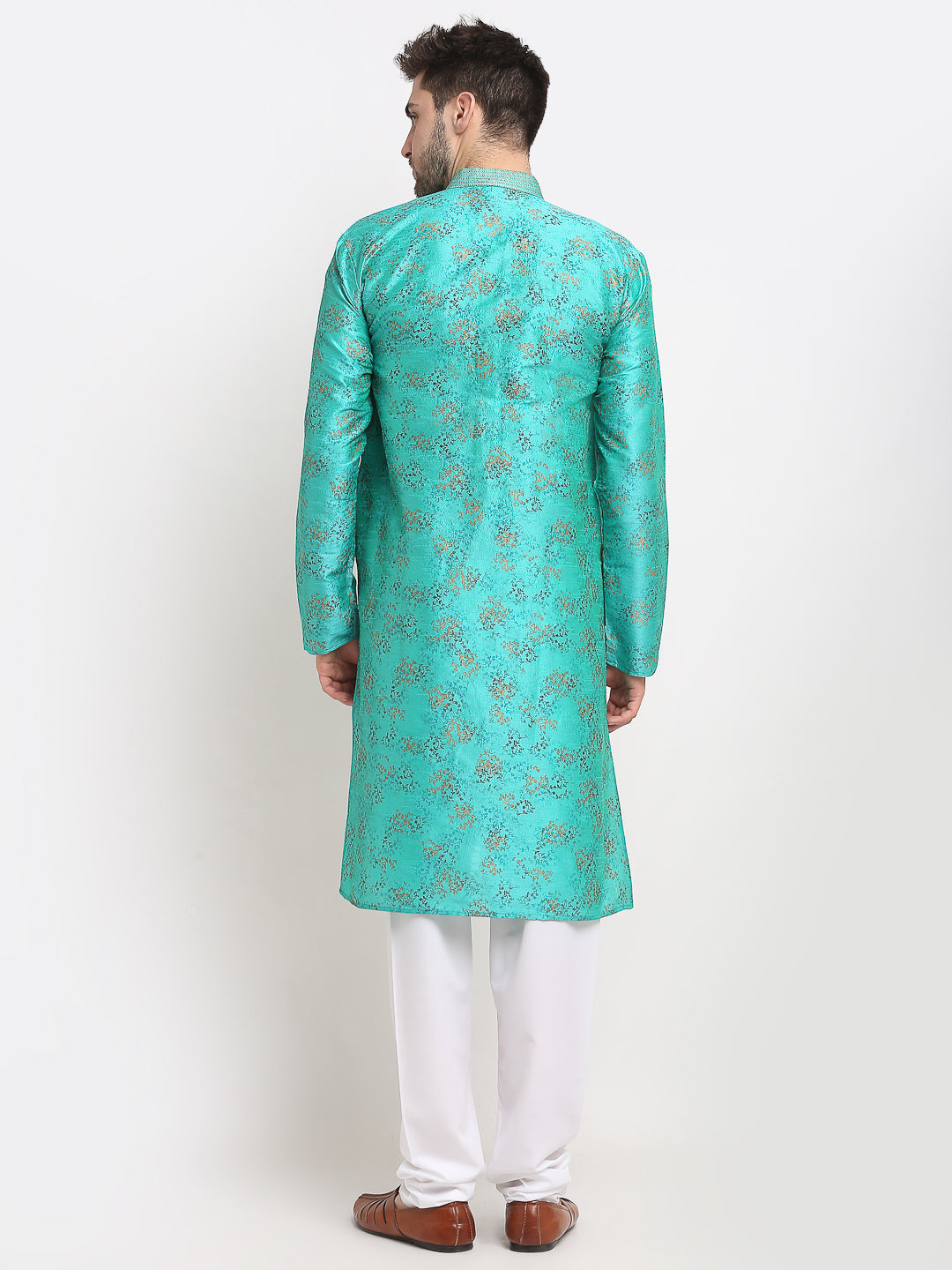 Jompers Men's Green Dupion Printed Kurta Payjama Sets ( JOKP 644Green )