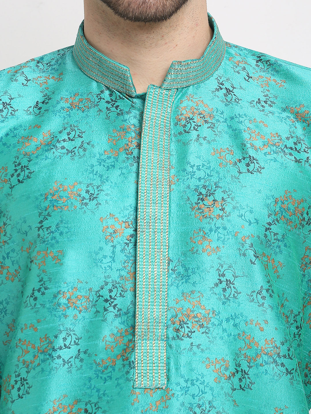 Jompers Men's Green Dupion Printed Kurta Payjama Sets ( JOKP 644Green )