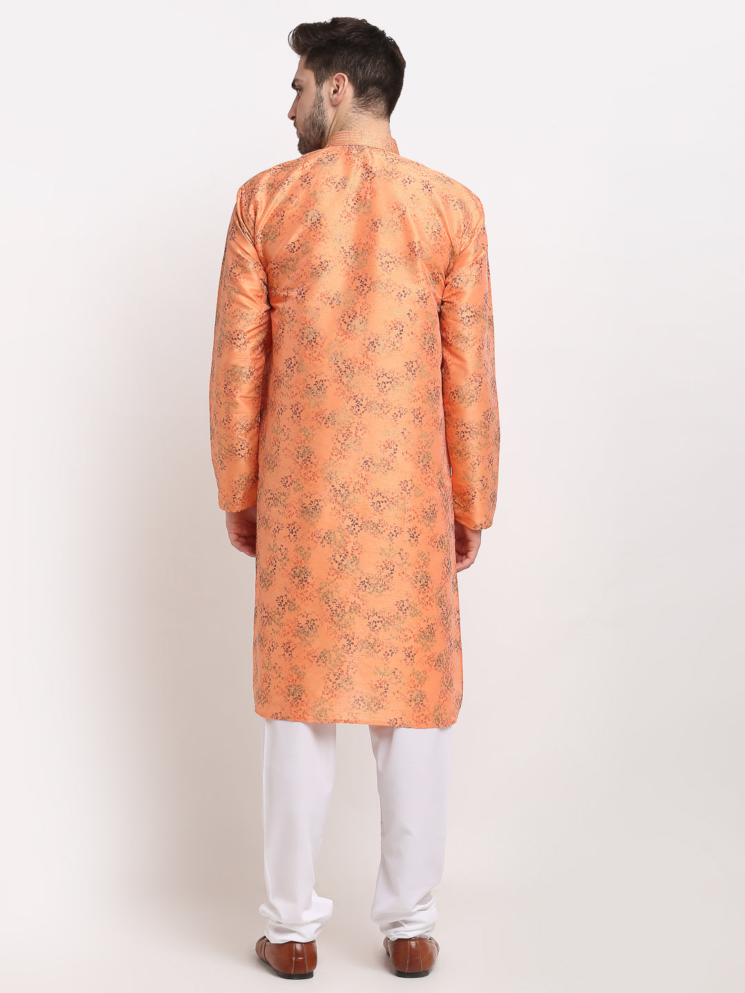 Jompers Men's Orange Dupion Printed Kurta Payjama Sets ( JOKP 644Orange )