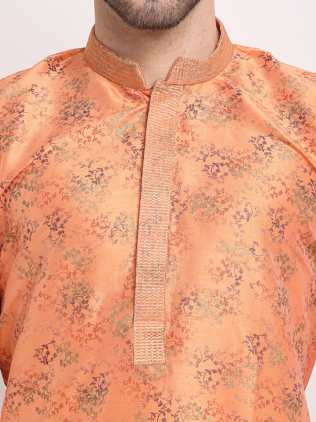 Jompers Men's Orange Dupion Printed Kurta Payjama Sets ( JOKP 644Orange )