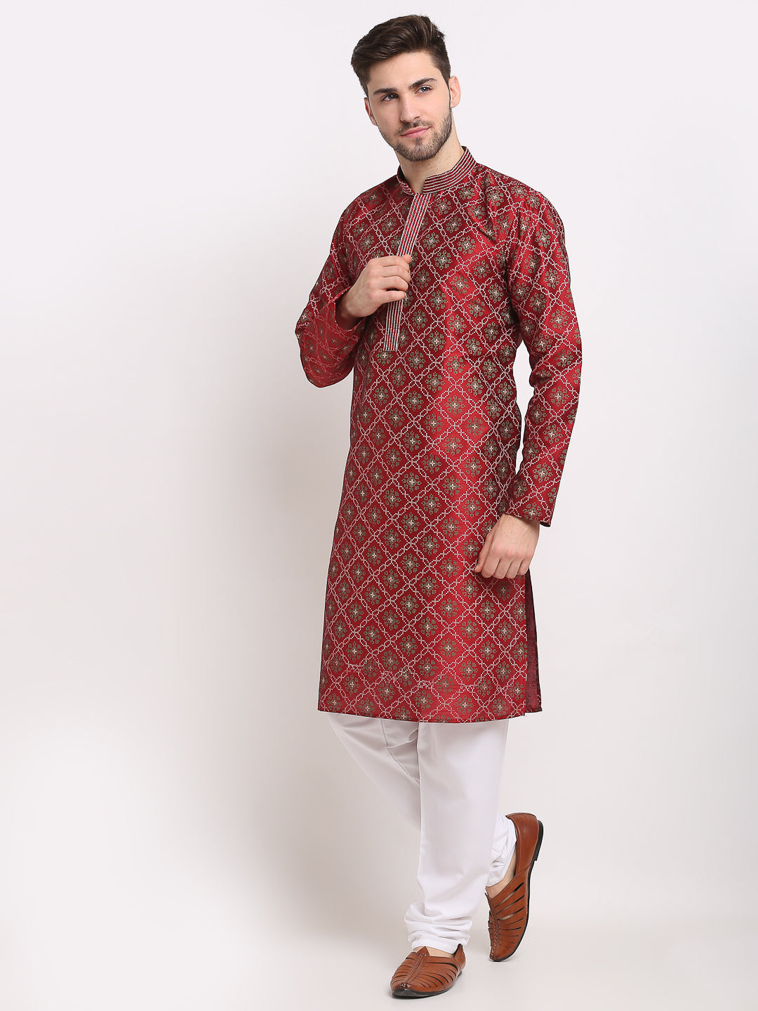 Jompers Men's Maroon Woven Kurta Only ( KO 645Maroon )