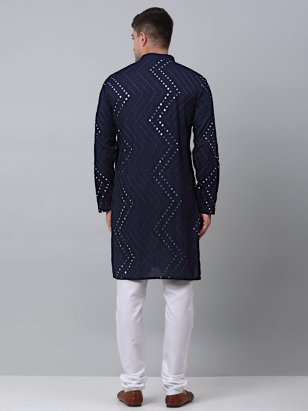 Jompers Men's Navy Embroidered Mirror Work Kurta Pyjama ( JOKP 646Navy )