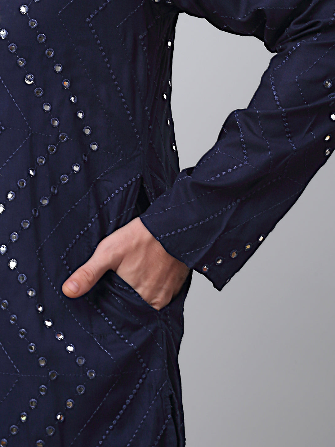 Jompers Men's Navy Embroidered Mirror Work Kurta Pyjama ( JOKP 646Navy )