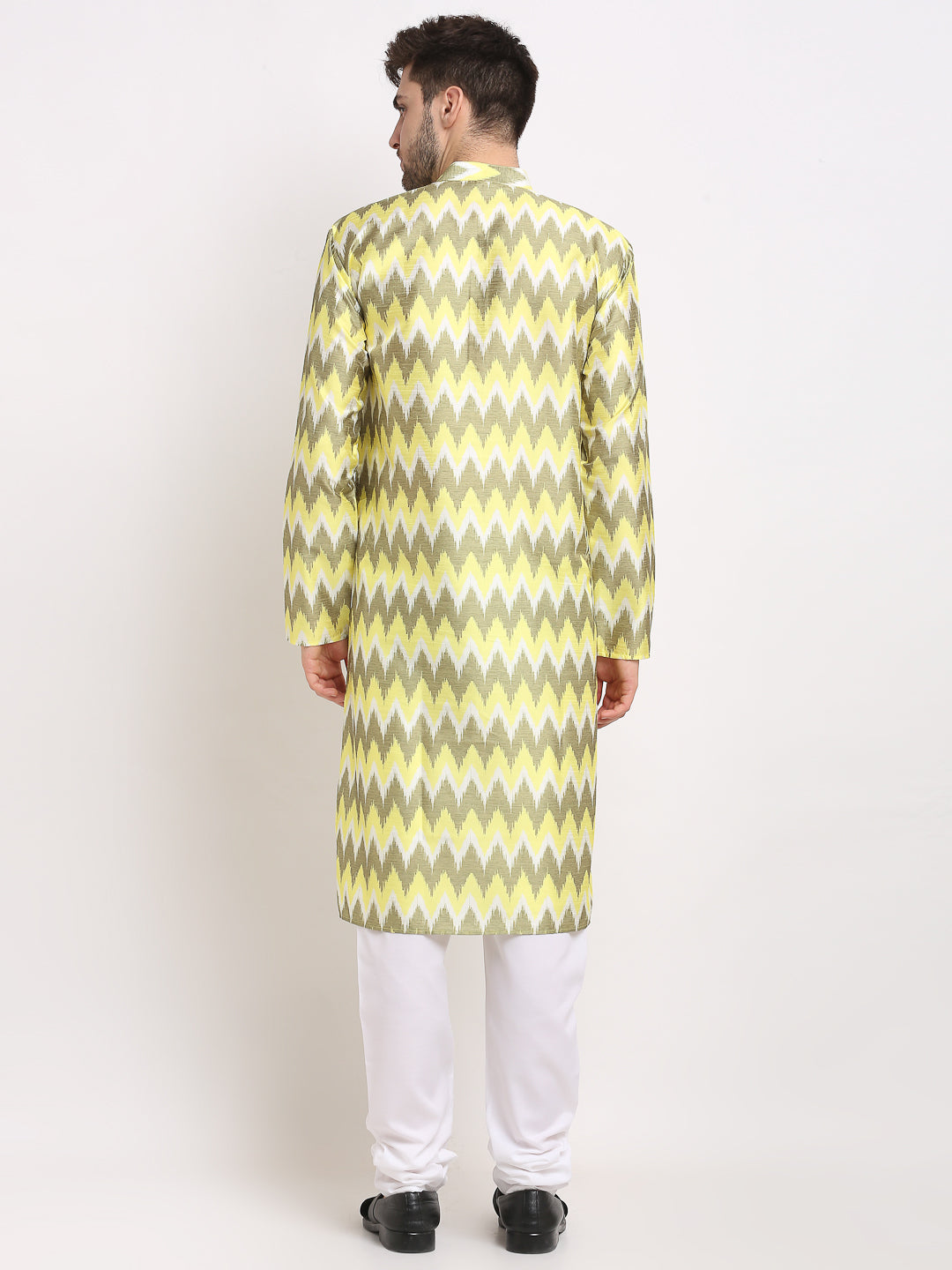 Jompers Men's Multi-Olive Dupion Ikkat Kurta Payjama Sets ( JOKP 647Multi-Olive )