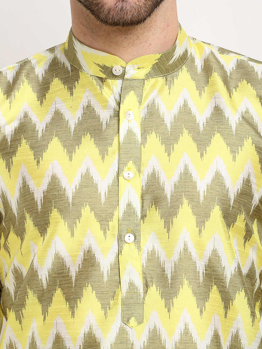 Jompers Men's Multi-Olive Dupion Ikkat Kurta Only ( KO 647Multi-Olive )