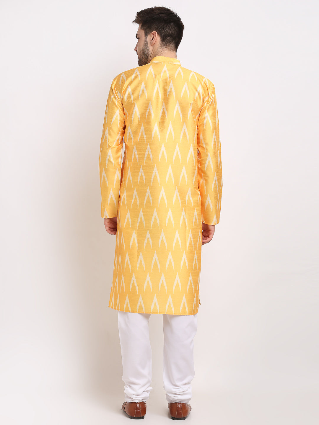 Jompers Men's Mustard Dupion Ikkat Kurta Payjama Sets ( JOKP 647Mustard )