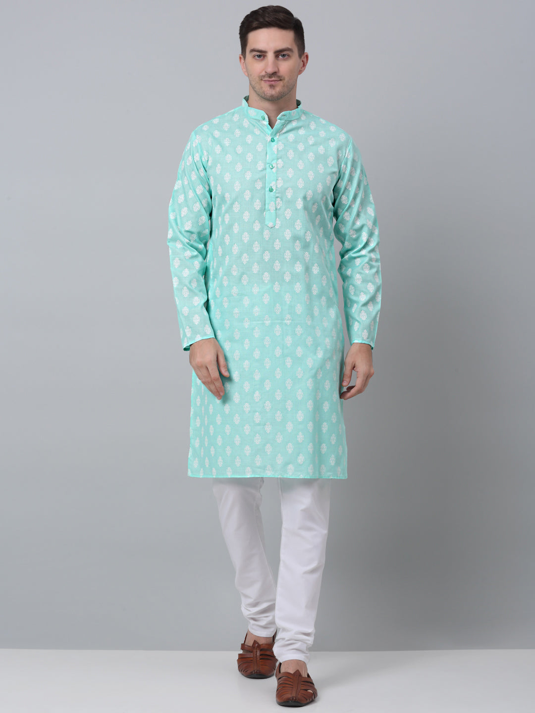Jompers Men's Green Cotton Floral printed kurta Pyjama Set ( JOKP 650Green )