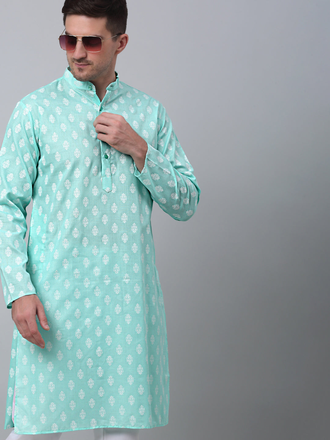 Jompers Men's Green Cotton Floral printed kurta Pyjama Set ( JOKP 650Green )