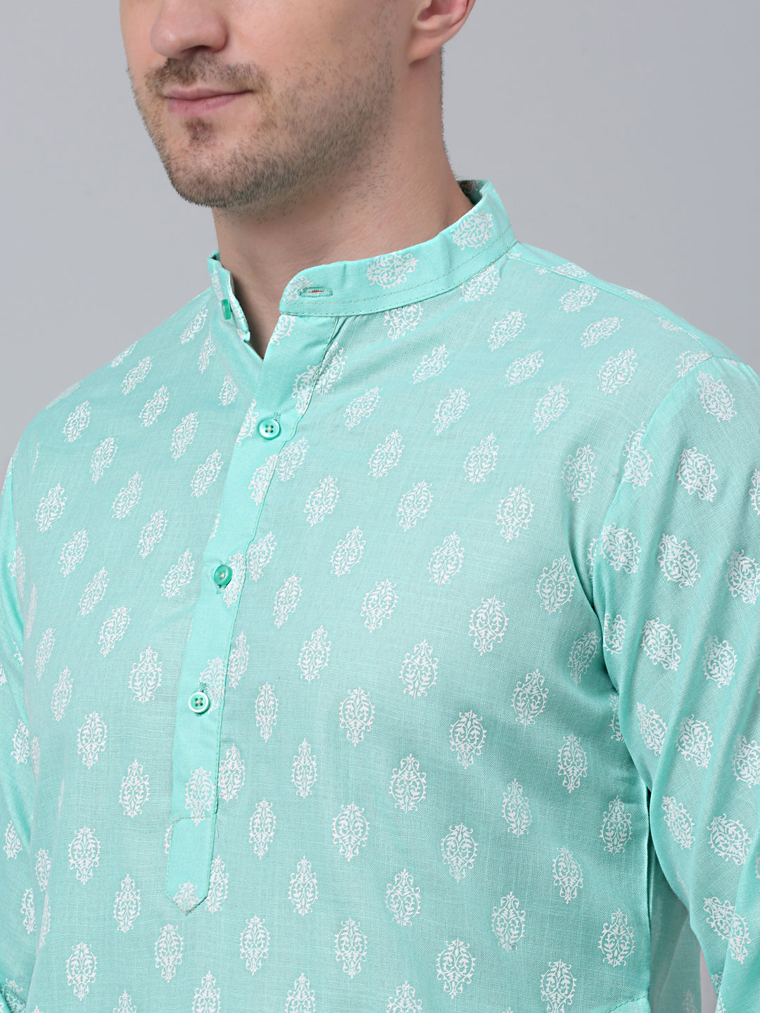 Jompers Men's Green Cotton Floral printed kurta Pyjama Set ( JOKP 650Green )