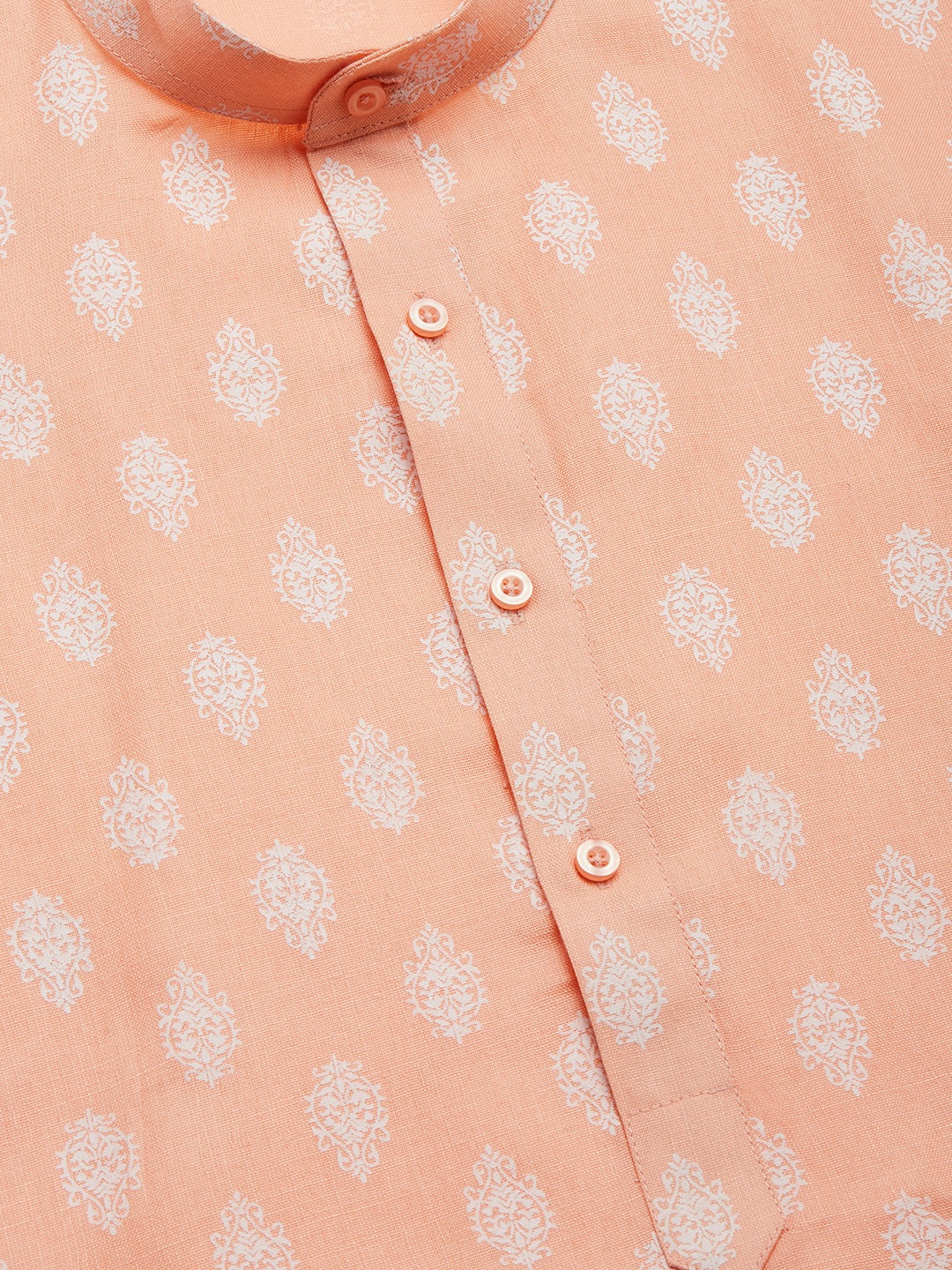 Jompers Men's Peach Cotton Floral printed kurta Only ( KO 650Peach )