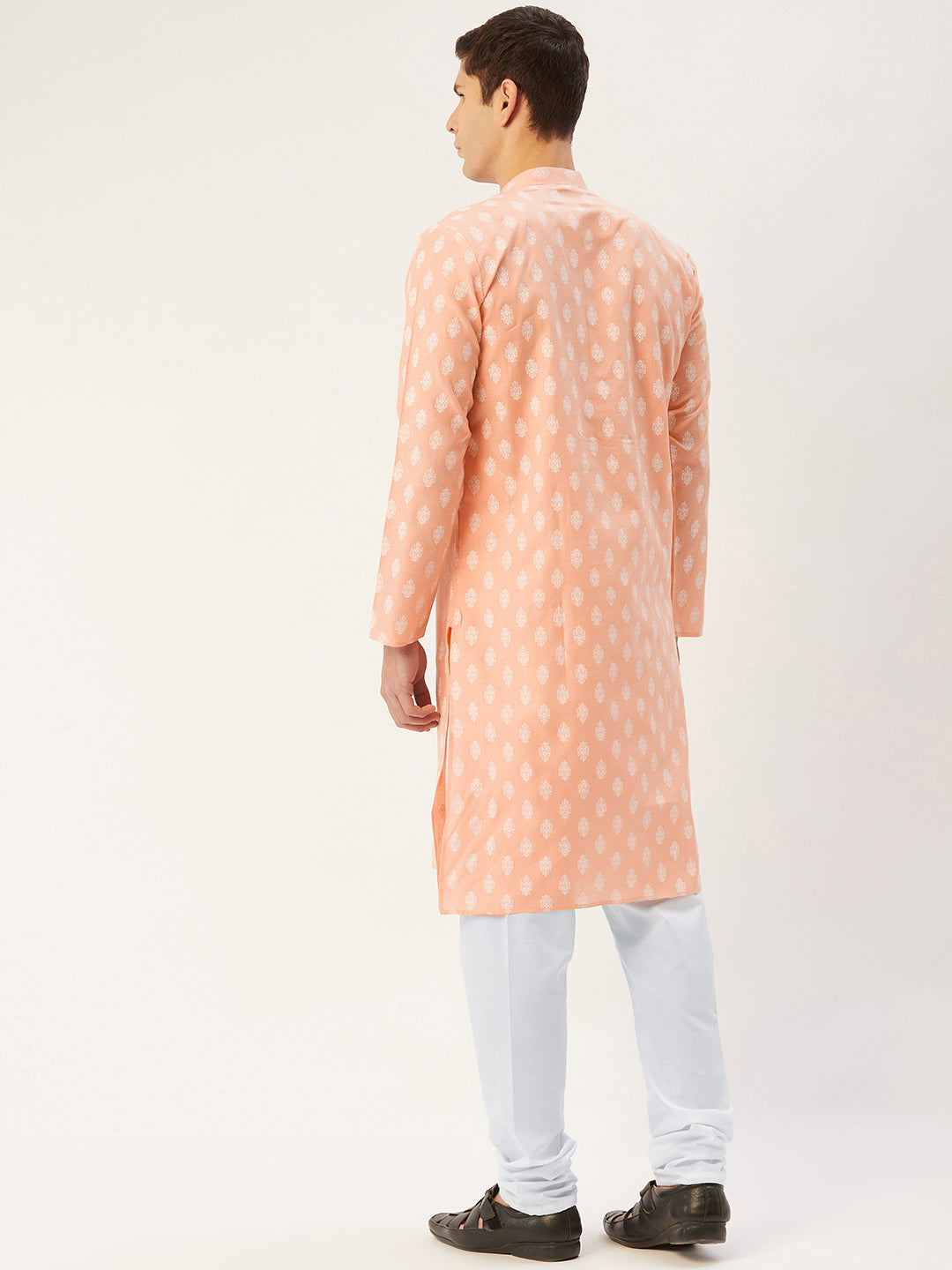 Jompers Men's Peach Cotton Floral printed kurta Only ( KO 650Peach )