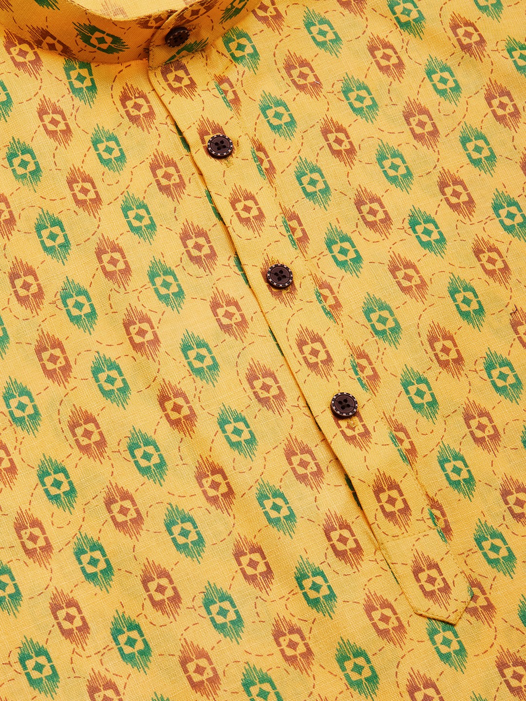 Jompers Men's Mustard Cotton Ikat printed kurta Only ( KO 651Mustard )