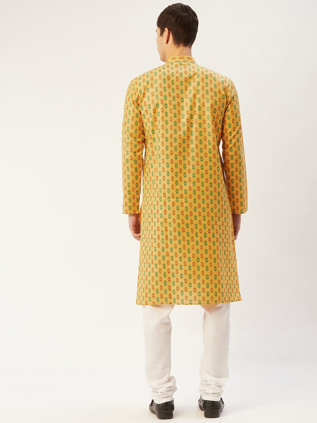 Jompers Men's Mustard Cotton Ikat printed kurta Only ( KO 651Mustard )