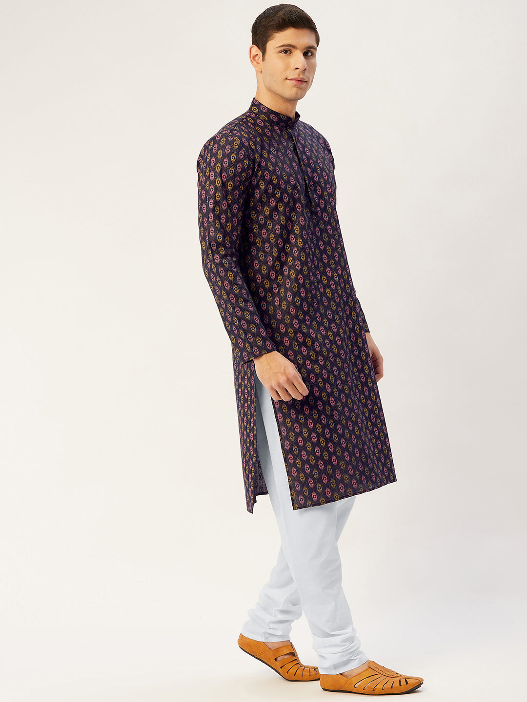 Jompers Men's Navy Cotton Ikat printed kurta Pyjama Set ( JOKP 651Navy )