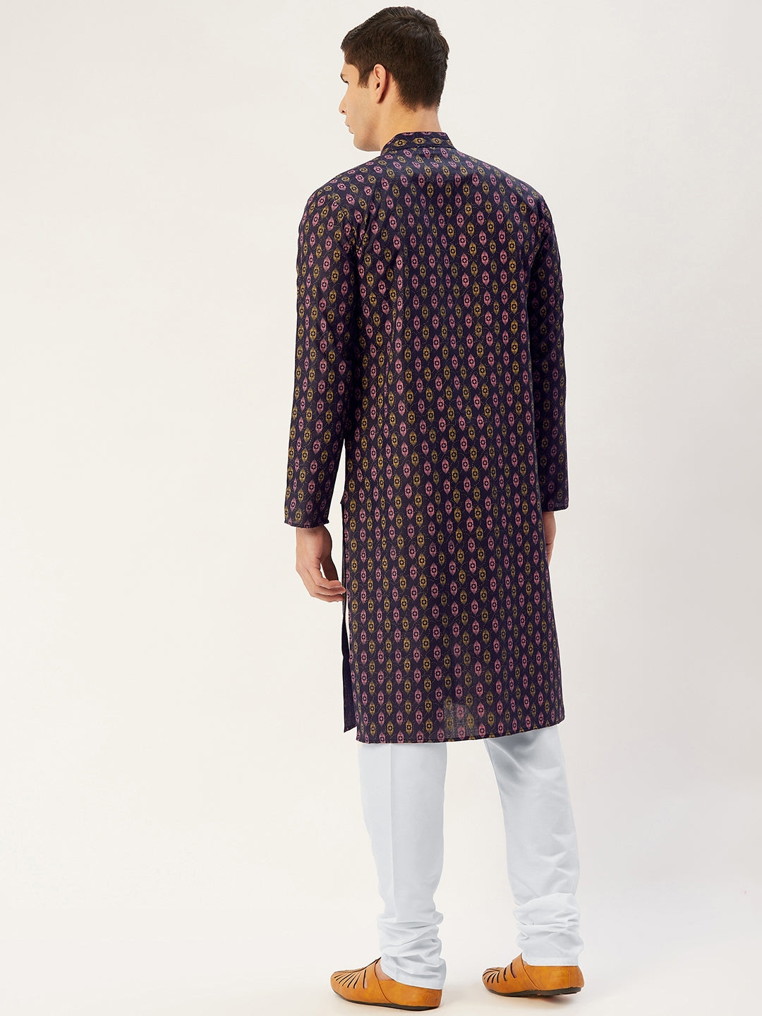 Jompers Men's Navy Cotton Ikat printed kurta Pyjama Set ( JOKP 651Navy )
