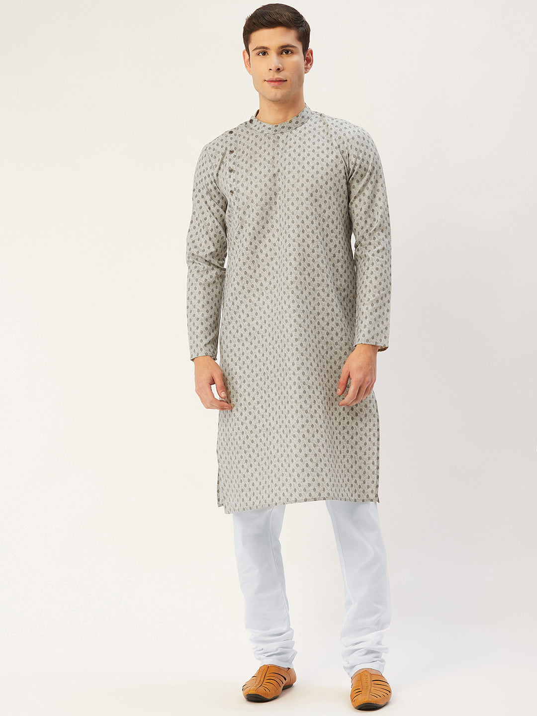 Jompers Men's Grey Cotton printed kurta Pyjama Set ( JOKP 652Grey )
