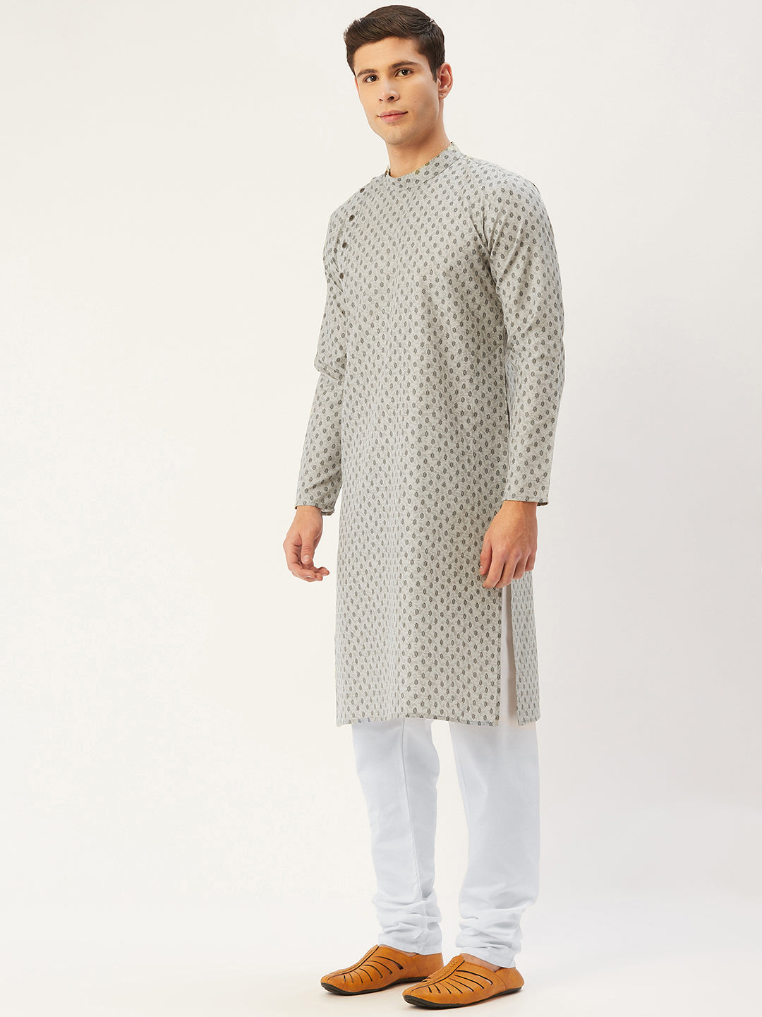 Jompers Men's Grey Cotton printed kurta Only ( KO 652Grey )