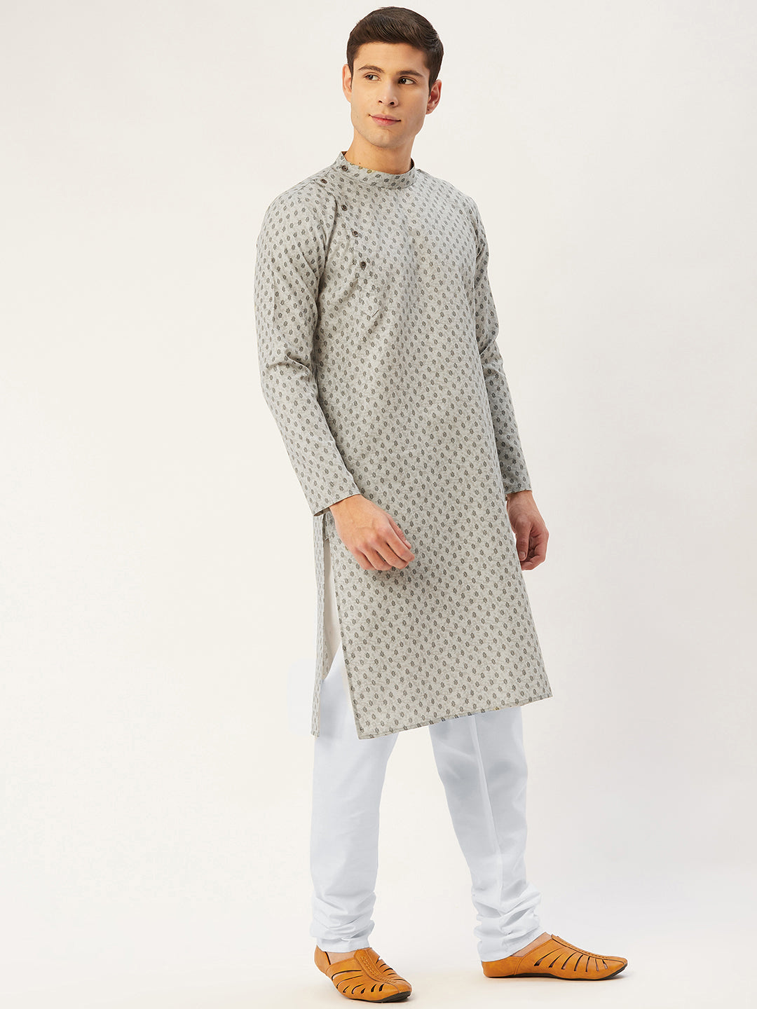 Jompers Men's Grey Cotton printed kurta Pyjama Set ( JOKP 652Grey )