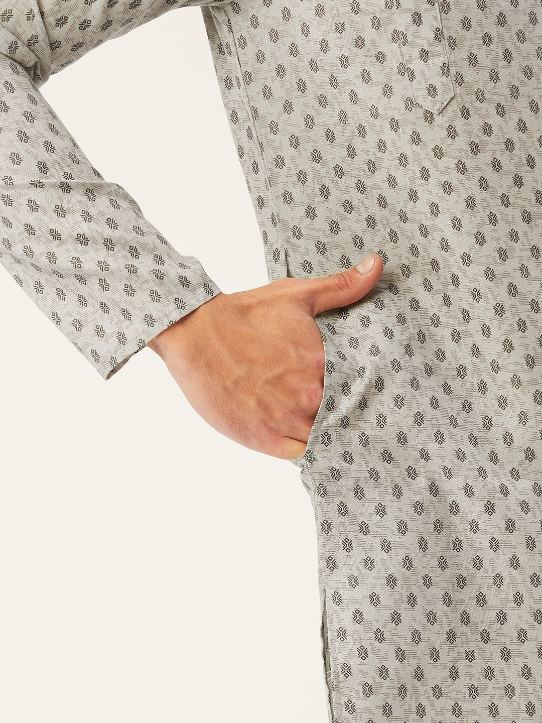Jompers Men's Grey Cotton printed kurta Only ( KO 652Grey )