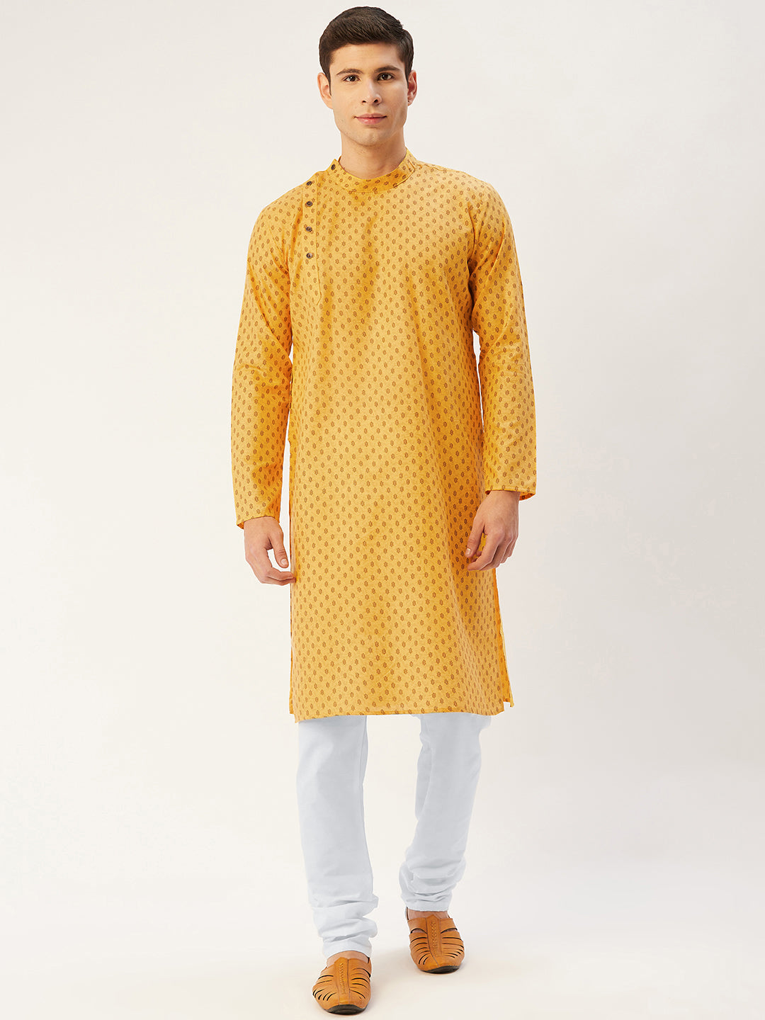 Jompers Men's Mustard Cotton printed kurta Only ( KO 652Mustard )